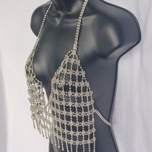 Natasha Couture Rhinestone/Crystal Fringe Bralette, 17"-21" Ptp, Extended Collar